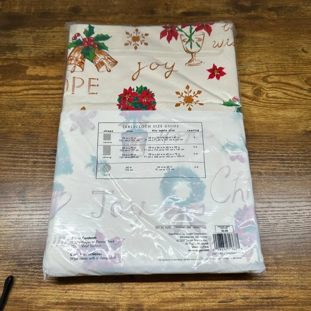 Target Home Christmas Hope Vinyl Tablecloth 52x70 Oblong Flannel Back Vtg 2000